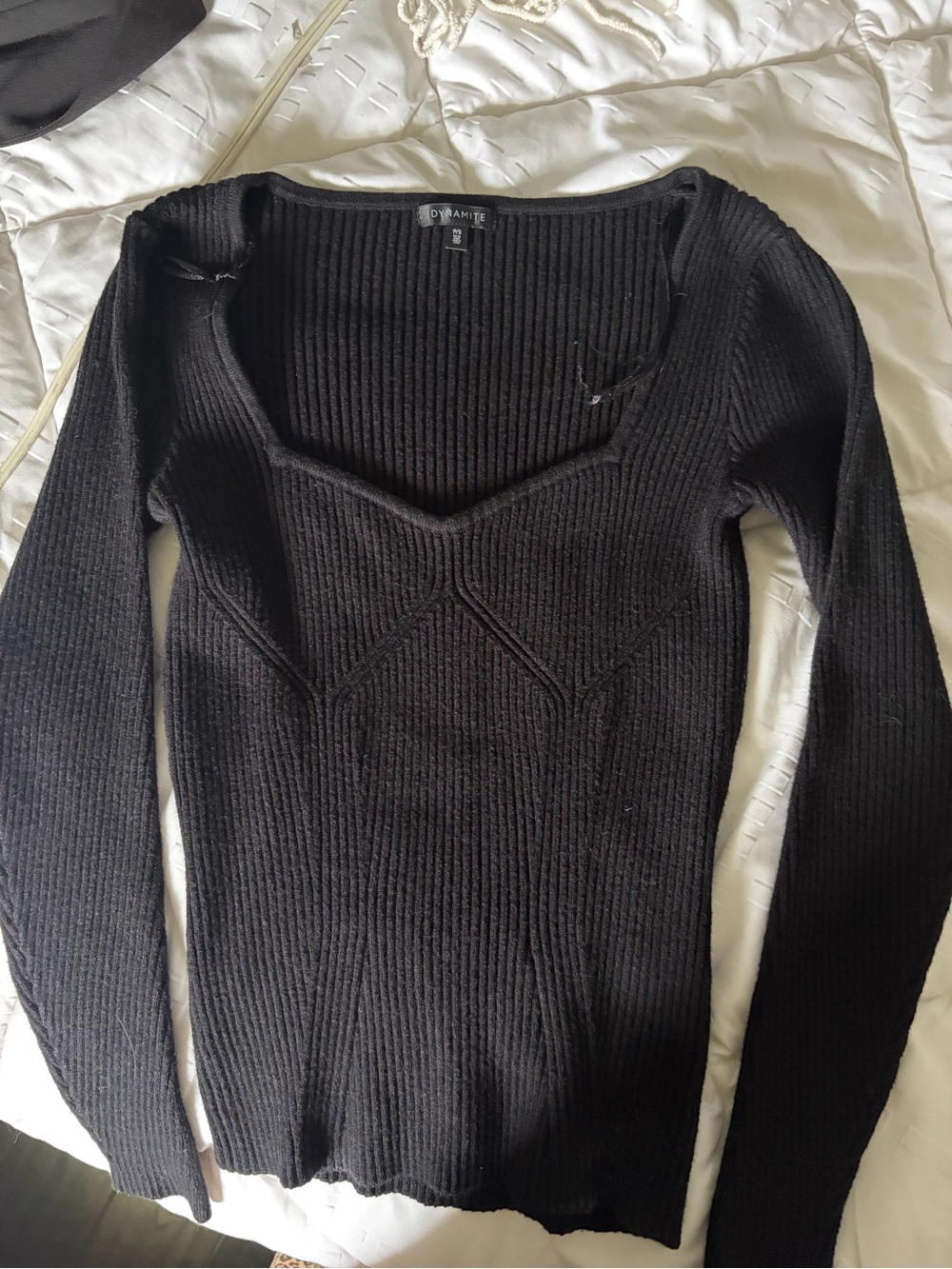 Dynamite Black Ribbed V-Neck Sweater